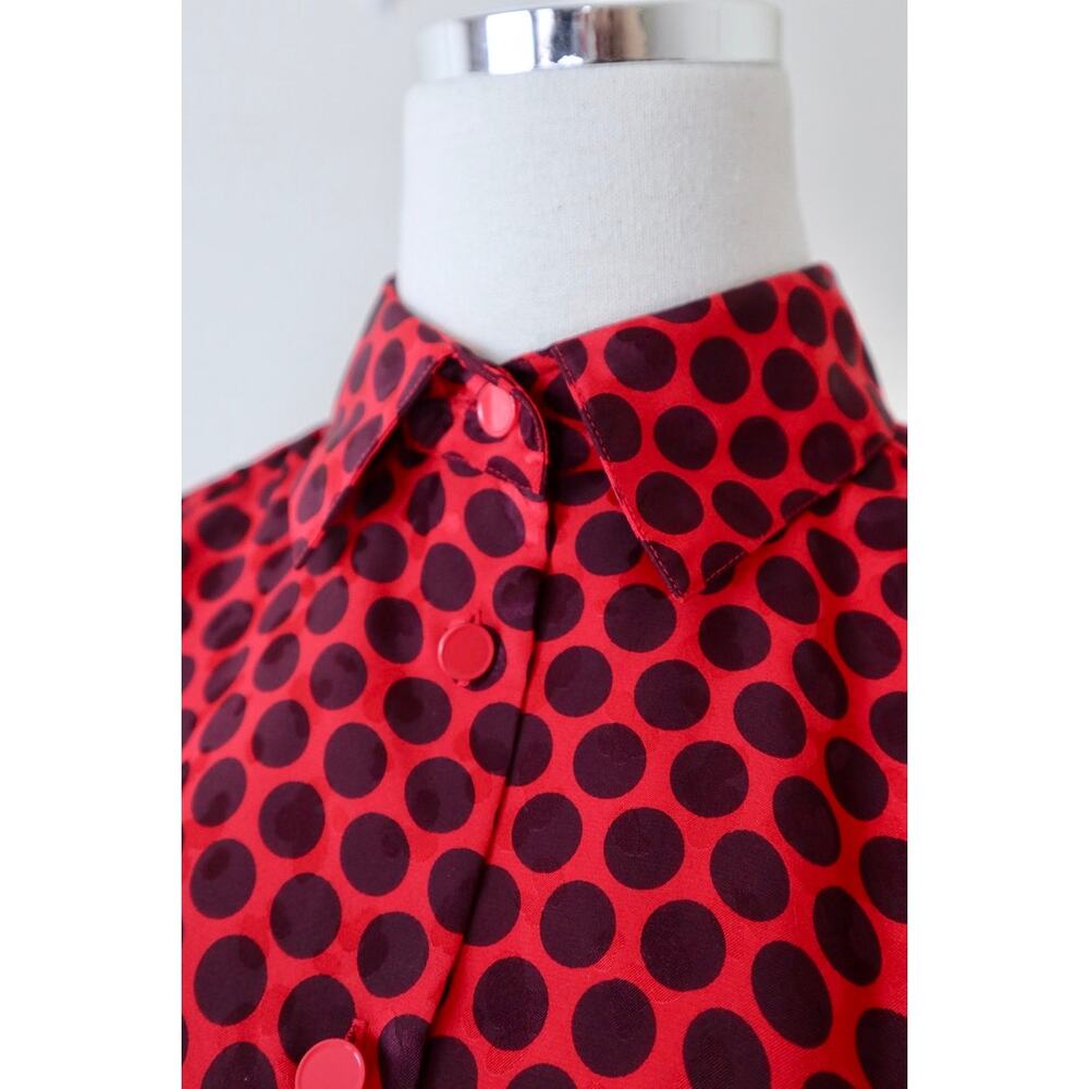 Vintage 1990s Louis Feraud Button Down Blouse Long Sleeve Collared Polka Dot Red - Picture 11 of 12